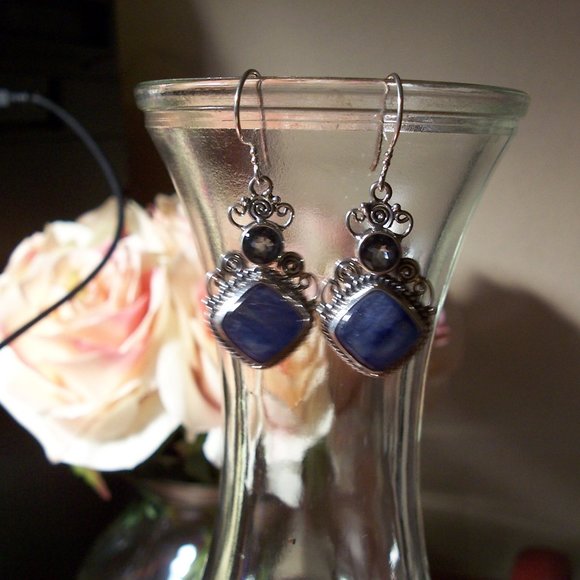 Sterling Silver Blue Gemstone Earrings - Picture 3 of 5
